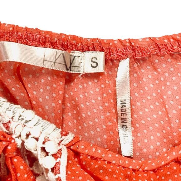 HAVE Embroidered Top Womens S Orange White Polka Dot Summer Boho Comfy Blouse - Picture 15 of 16